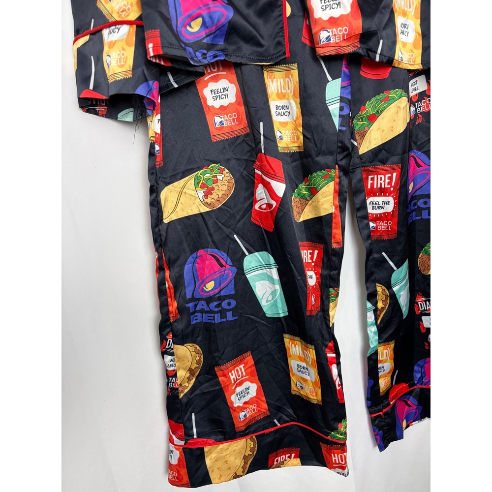 Sheshow Taco Bell Pajama Set XXL Black Satin Long Sleeve Shirt and Pants - Picture 3 of 7
